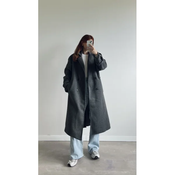 Premium İçi astarlı Koyu Gri Kaşe Kaban