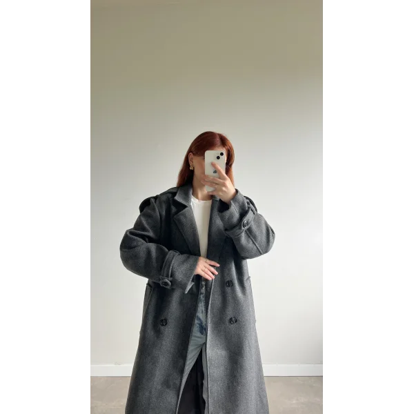 Premium İçi astarlı Koyu Gri Kaşe Kaban