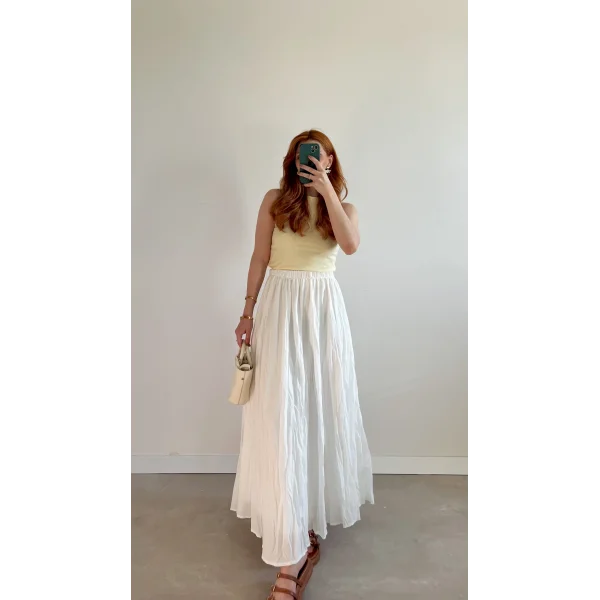 İçi Astarlı Sık pileli Pamuk Vual Etek