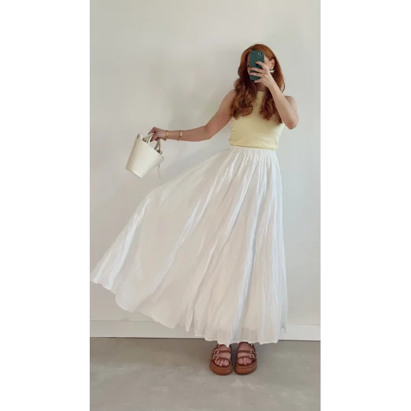 İçi Astarlı Sık pileli Pamuk Vual Etek