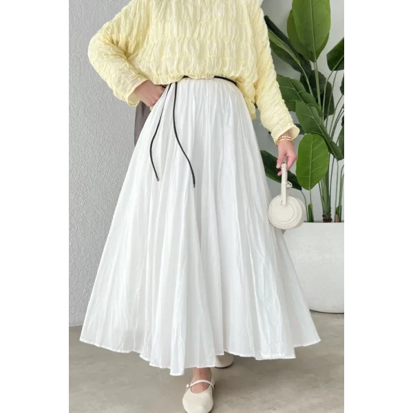 İçi Astarlı Sık pileli Pamuk Vual Etek