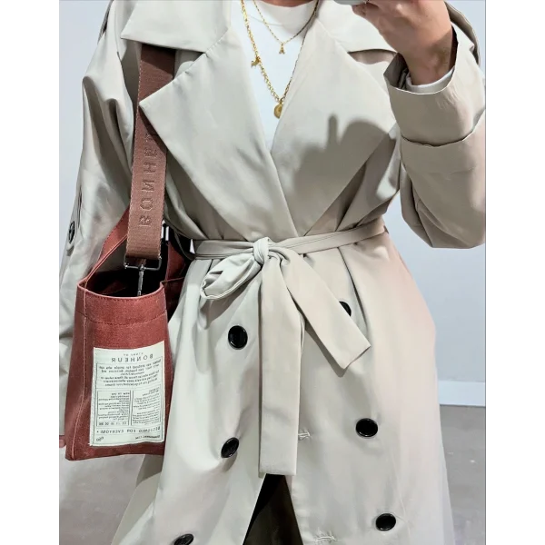 İçi Astarlı Uzun Taş Trençkot