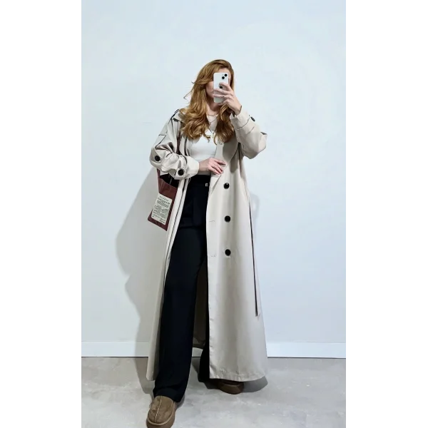 İçi Astarlı Uzun Taş Trençkot