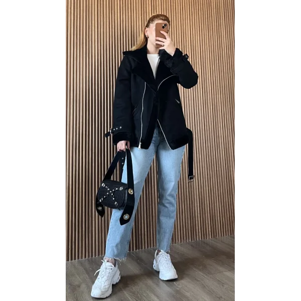 İçi kürklü Biker Kaban