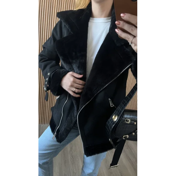 İçi kürklü Biker Kaban