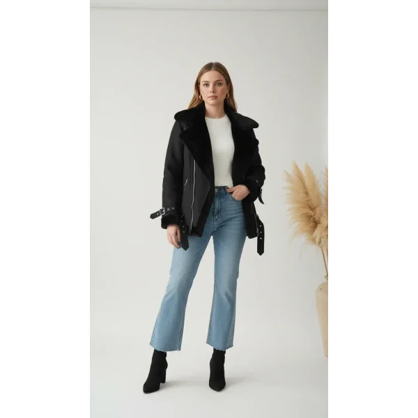 İçi kürklü Biker Kaban