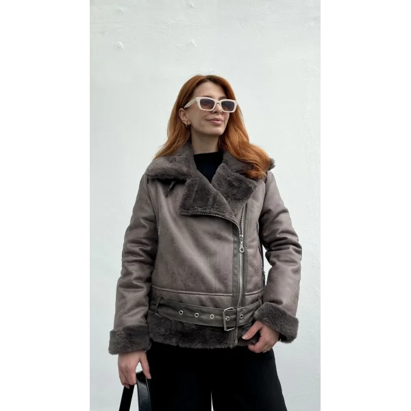 İçi Kürklü Gri Kaban