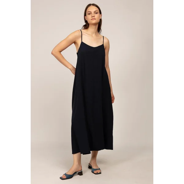 İp Askılı Oversize Siyah Pamuk Elbise