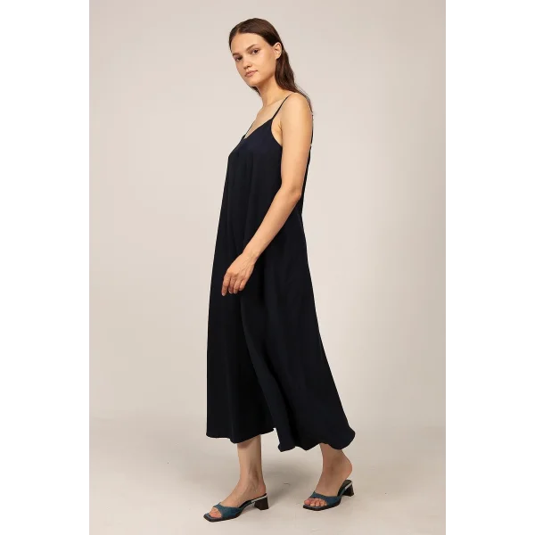 İp Askılı Oversize Siyah Pamuk Elbise