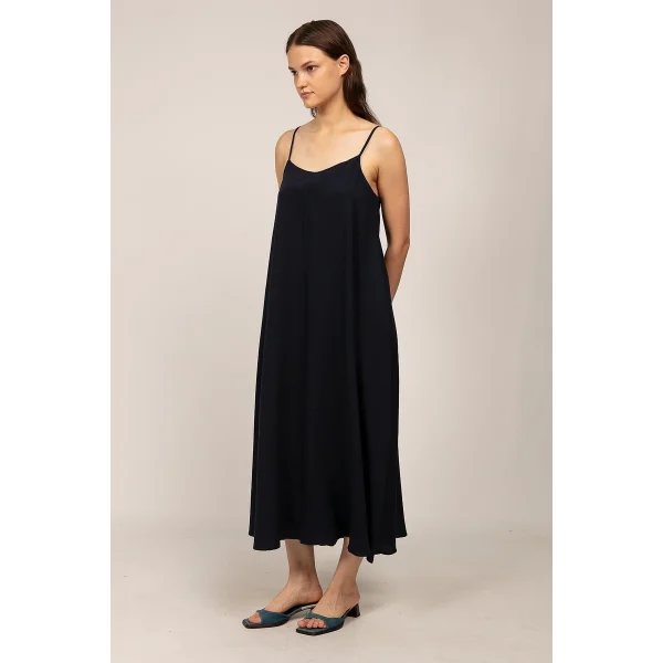 İp Askılı Oversize Siyah Pamuk Elbise