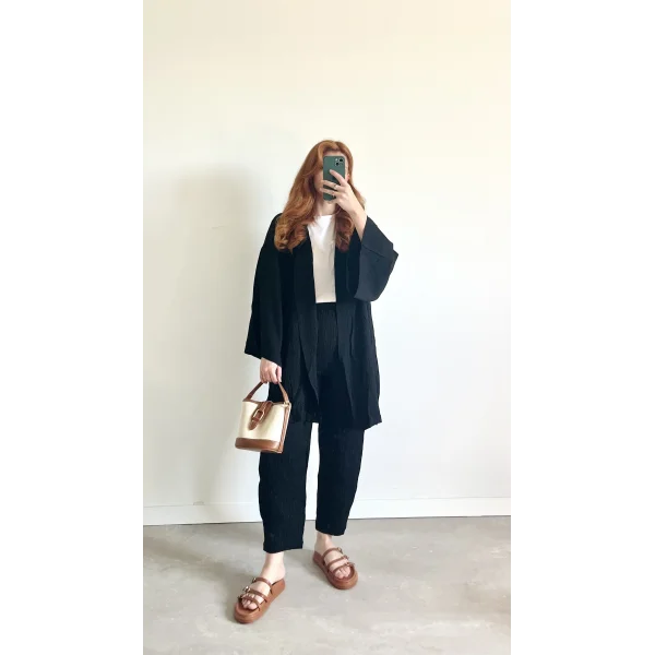 Kimonolu Gofre Siyah Takım