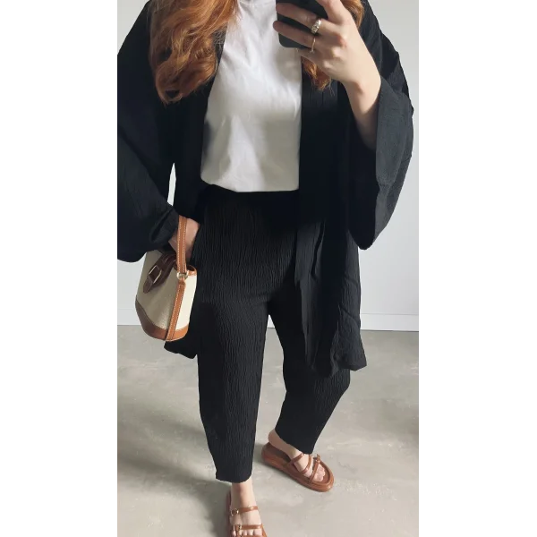 Kimonolu Gofre Siyah Takım