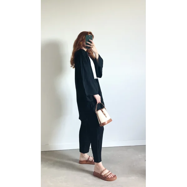 Kimonolu Gofre Siyah Takım