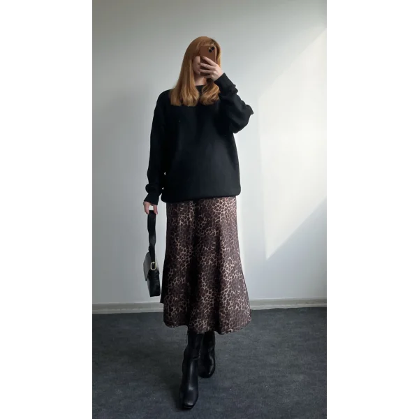 Leopar Desenli Saten Etek