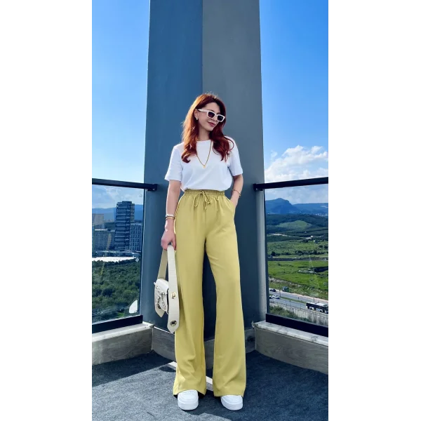 Linda Bol Paça Yağ Yeşili Pantolon