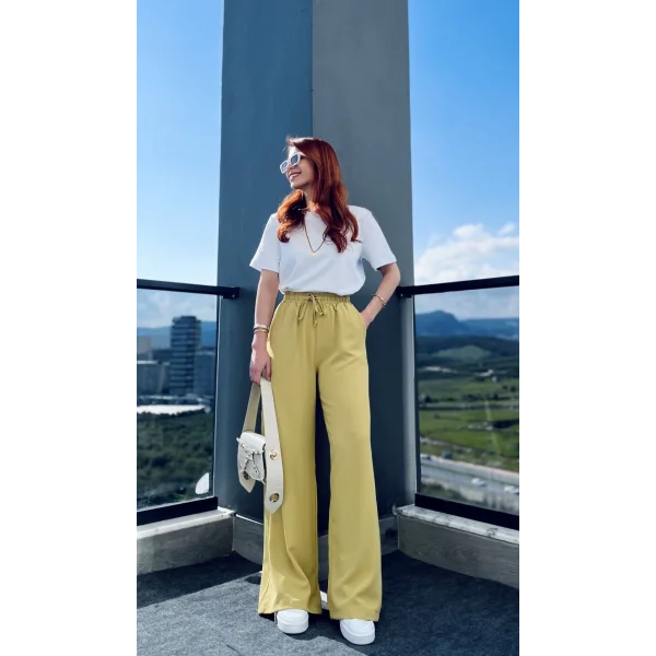 Linda Bol Paça Yağ Yeşili Pantolon