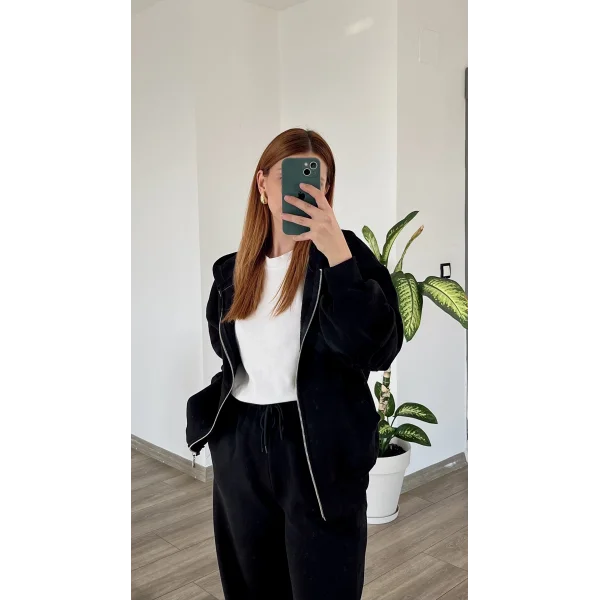 Loes Premium Üç iplik Şardonlu Siyah Eşofman Takımı