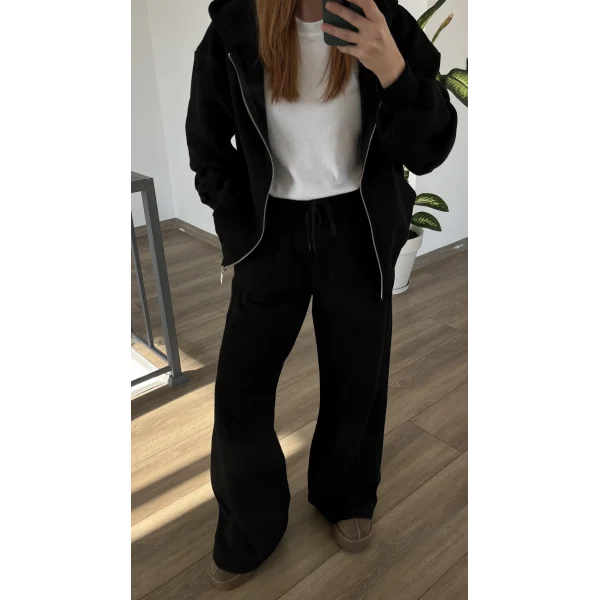 Loes Premium Üç iplik Şardonlu Siyah Eşofman Takımı