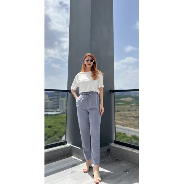 MD Açık Gri Tencel Havuç Pantolon