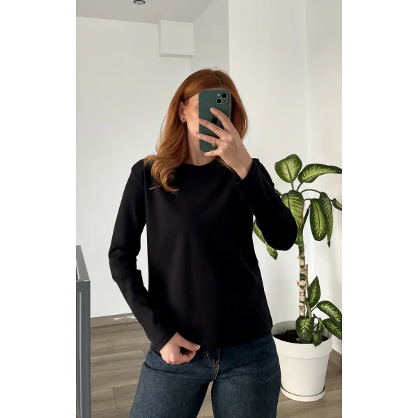 MD.Uzun Kollu Premium Siyah Basic Tshirt ( %100 Pamuk )