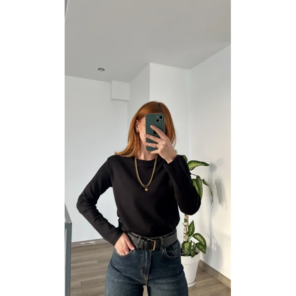 MD.Uzun Kollu Premium Siyah Basic Tshirt ( %100 Pamuk )