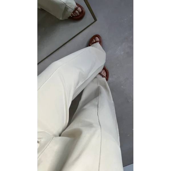 Natural Bej Keten Pantolon