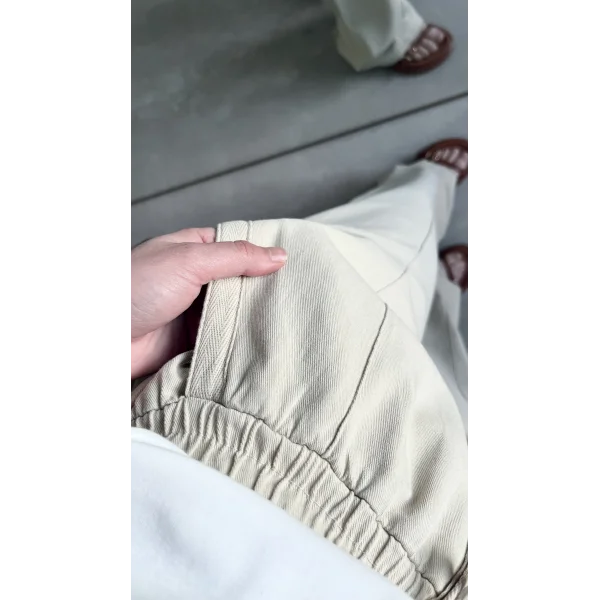 Natural Bej Keten Pantolon