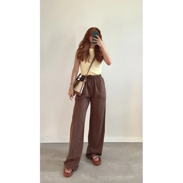 Natural Kahve Keten Pantolon