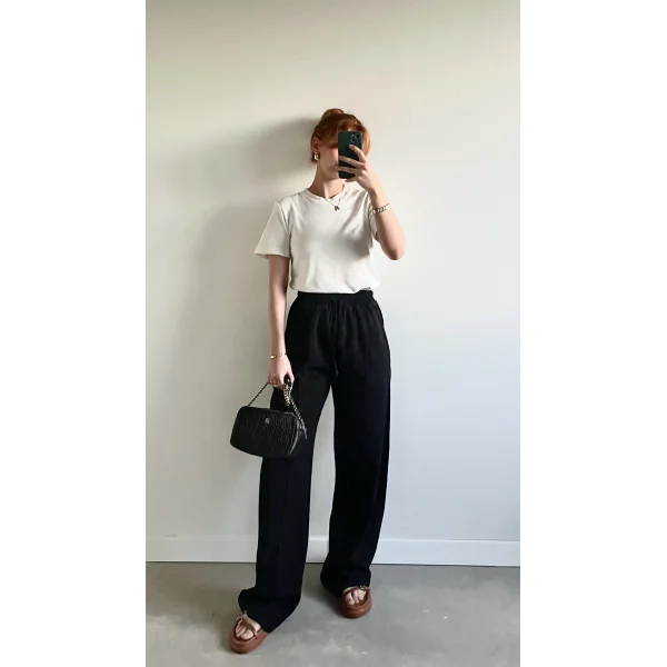 Natural Siyah Keten Pantolon