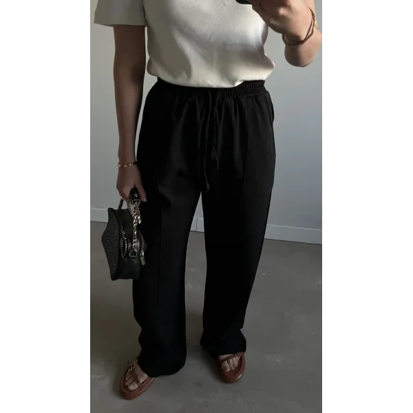 Natural Siyah Keten Pantolon