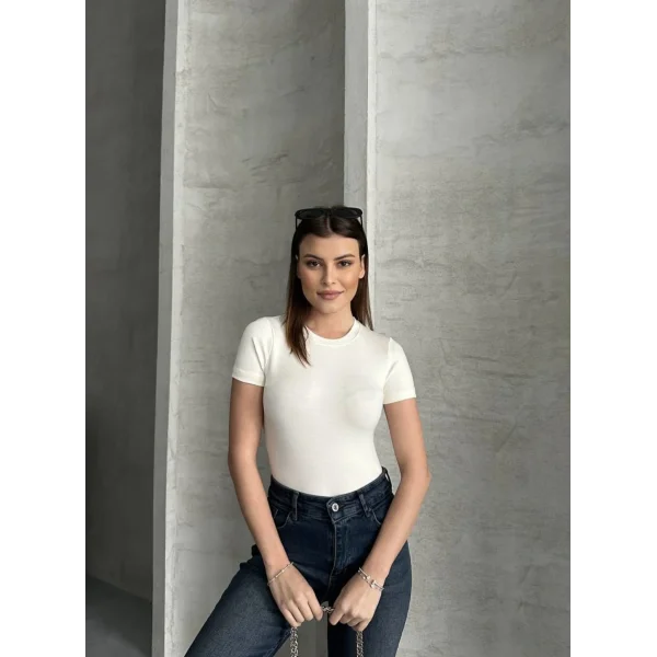 Oys Likralı Modal Beyaz Tshirt