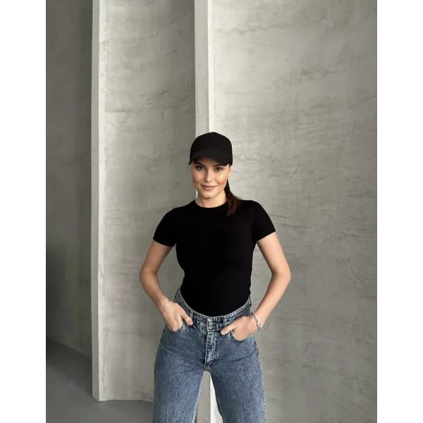 Oys Likralı Modal Siyah Tshirt