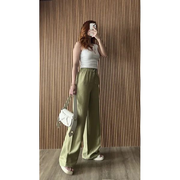 Premium Ham Keten Yeşil Pantolon ( içi astarlı )