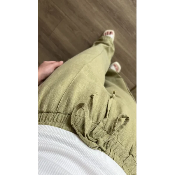 Premium Ham Keten Yeşil Pantolon ( içi astarlı )