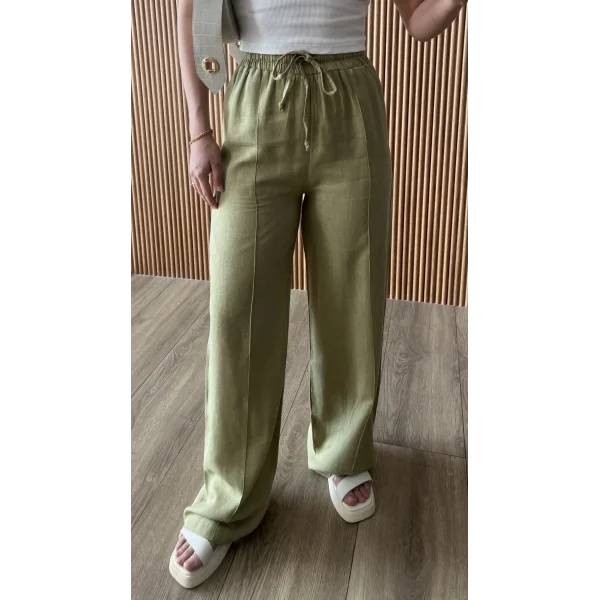 Premium Ham Keten Yeşil Pantolon ( içi astarlı )