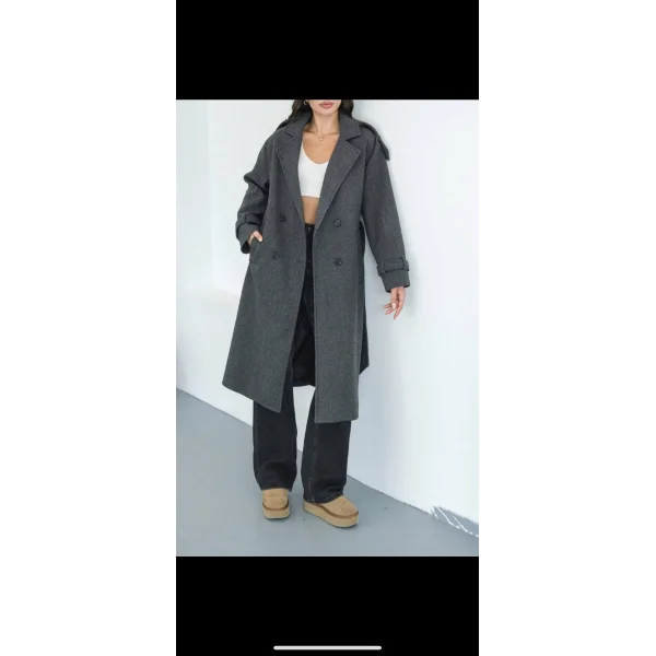 Premium İçi astarlı Koyu Gri Kaşe Kaban