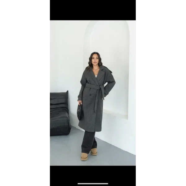 Premium İçi astarlı Koyu Gri Kaşe Kaban