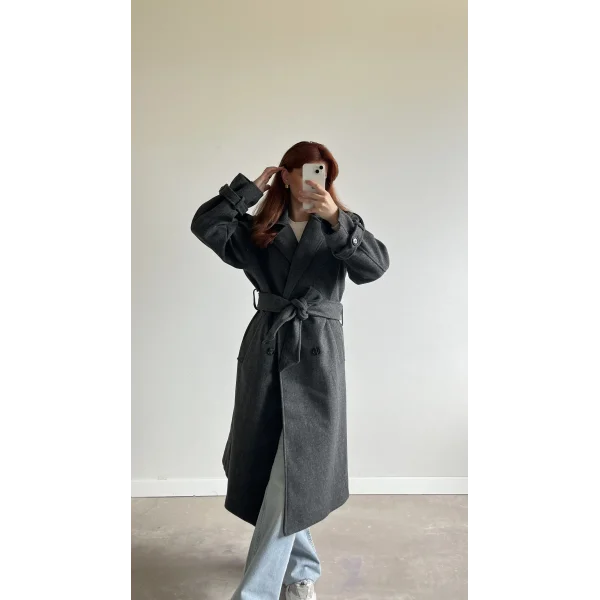 Premium İçi astarlı Koyu Gri Kaşe Kaban