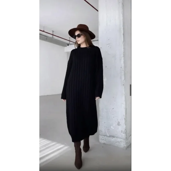 Premium Örgü Siyah Elbise