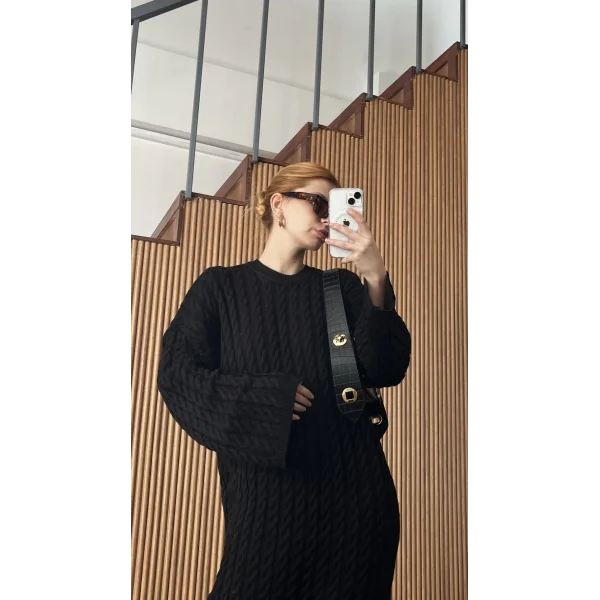 Premium Örgü Siyah Elbise