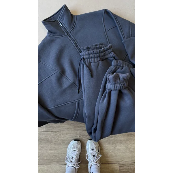 Premium Şardonlu Hırkalı Antrasit Eşofman Takım