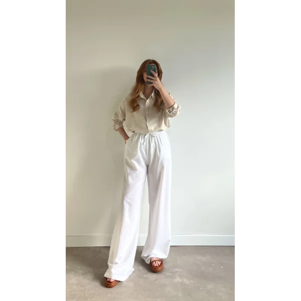 Premium Zr Beyaz Keten Pantolon