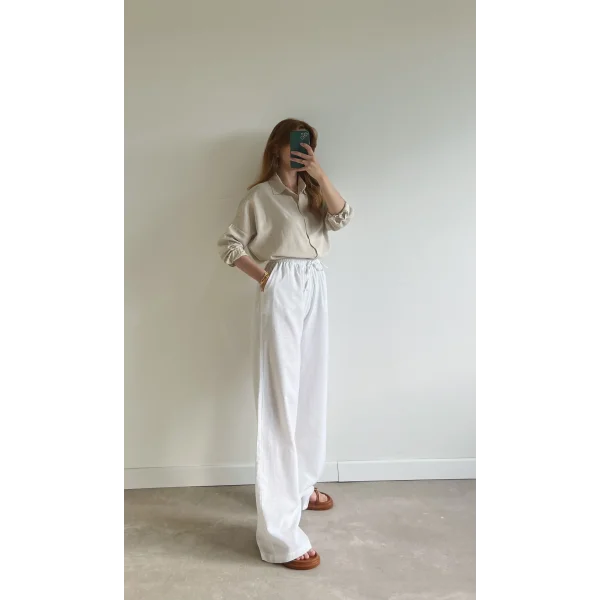 Premium Zr Beyaz Keten Pantolon