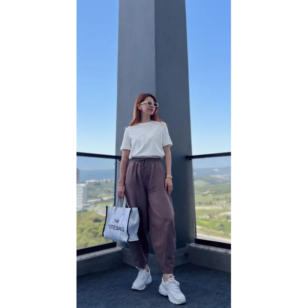 Şalvar Model Ham Keten Açık Kahve Pantolon