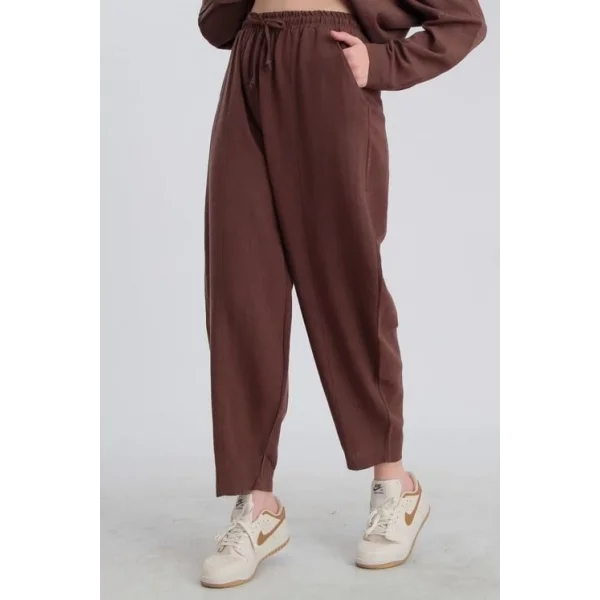 Şalvar Model Ham Keten Kahve Pantolon