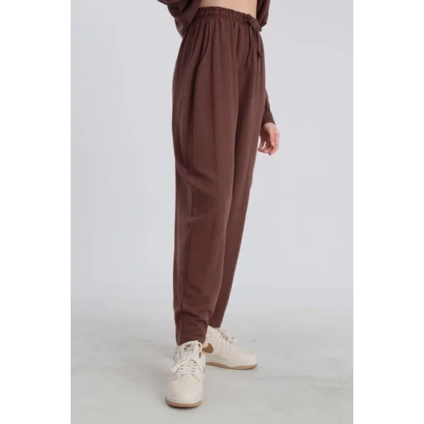 Şalvar Model Ham Keten Kahve Pantolon