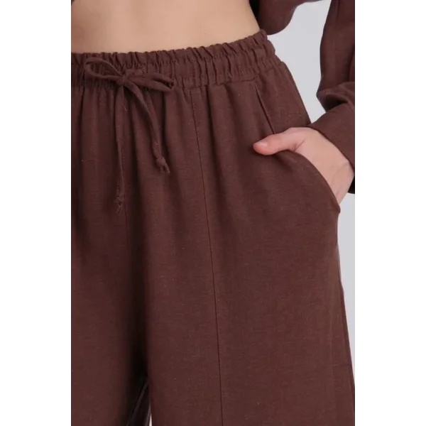 Şalvar Model Ham Keten Kahve Pantolon