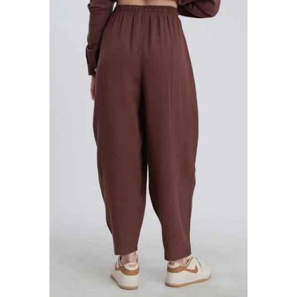 Şalvar Model Ham Keten Kahve Pantolon