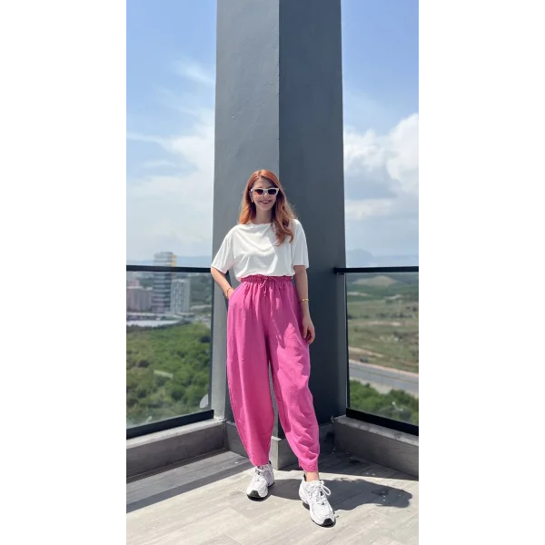 Şalvar Model Ham Keten Pembe Pantolon