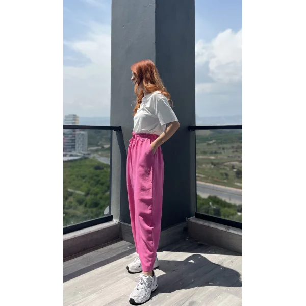Şalvar Model Ham Keten Pembe Pantolon